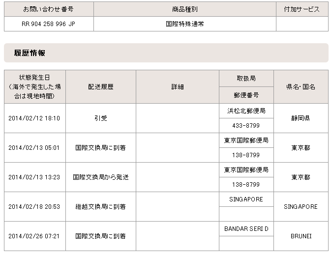 国際郵便追跡：継越交換局経由